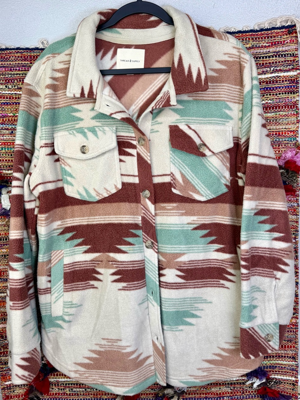 Thread & Supply Aztec Pattern Utility Shacket Jacket - size Large